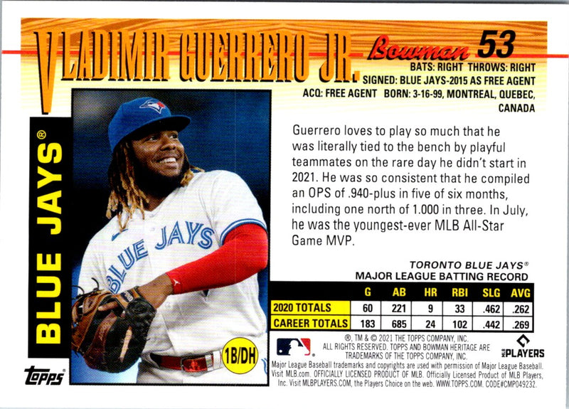 2021 Bowman Heritage Vladimir Guerrero Jr.