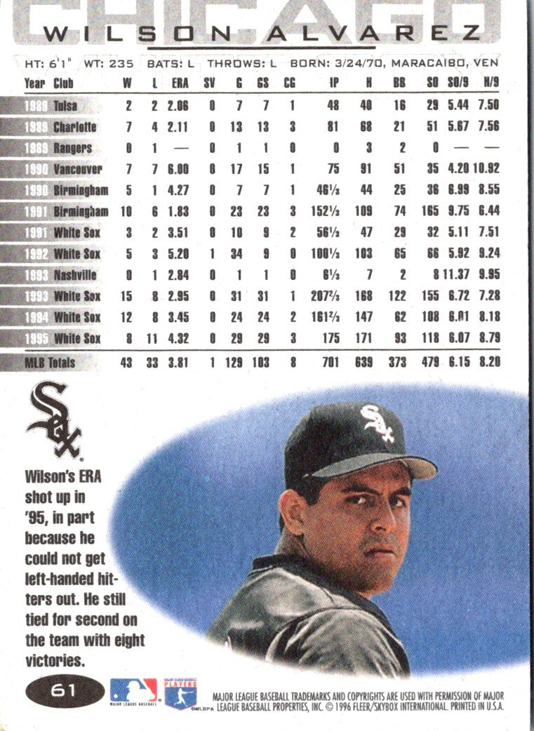 1996 Fleer Chicago White Sox Wilson Alvarez