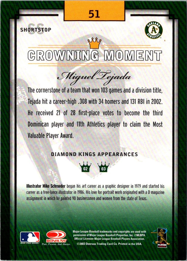 2003 Donruss Diamond Kings Miguel Tejada