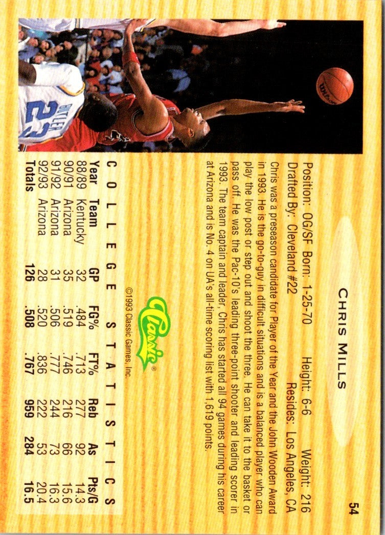 1993 Classic Draft Picks Gold Chris Mills