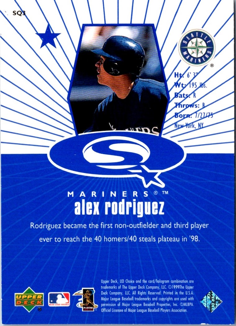 1999 UD Choice StarQuest Blue Alex Rodriguez