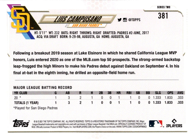 2021 Topps Gold Luis Campusano