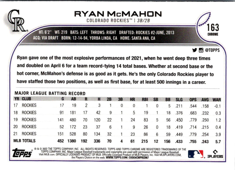 2022 Topps Chrome Ryan McMahon