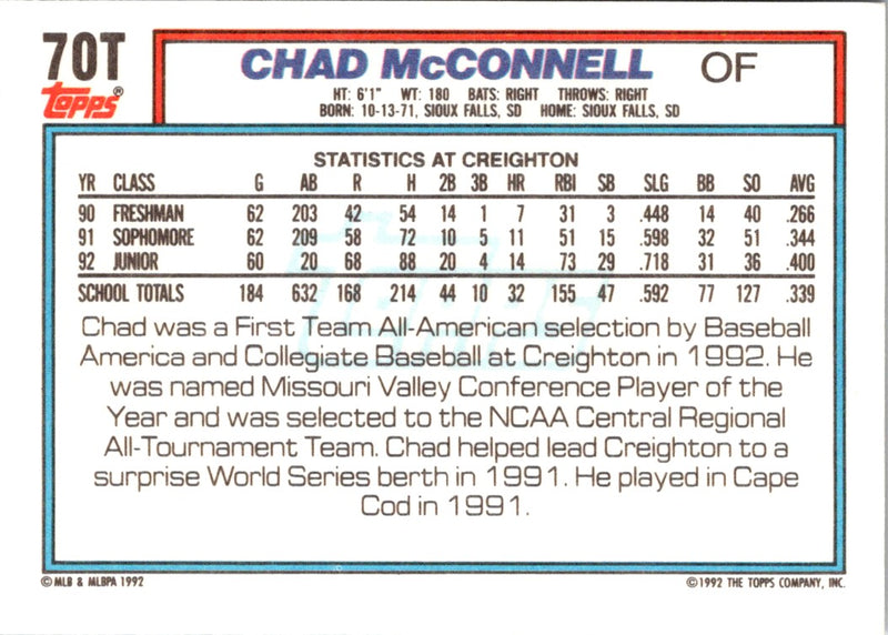 1992 Topps Traded Chad McConnell