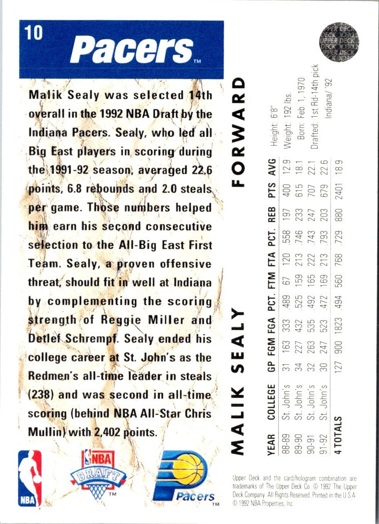 1992 Upper Deck Malik Sealy