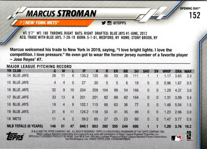 2020 Topps Opening Day Marcus Stroman