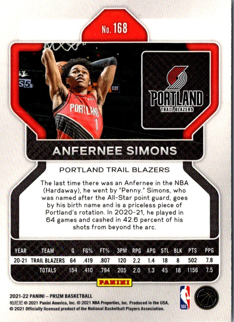 2021 Panini Prizm Anfernee Simons