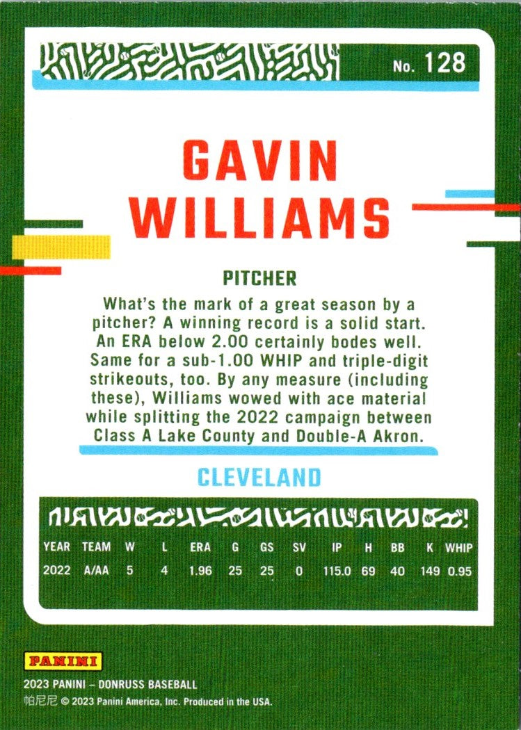 2023 Donruss Holo Blue Gavin Williams