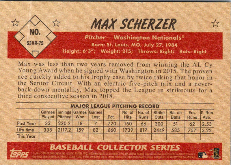 2019 Bowman Heritage Max Scherzer