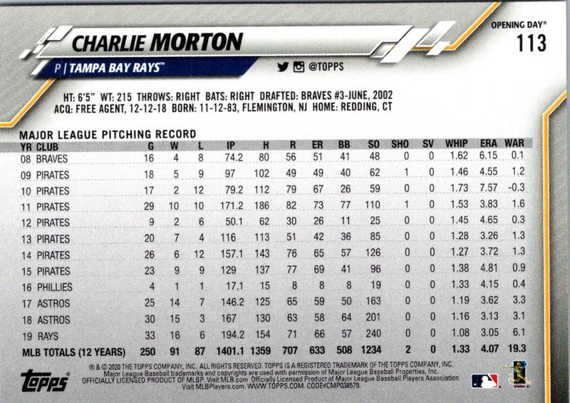 2020 Topps Opening Day Charlie Morton