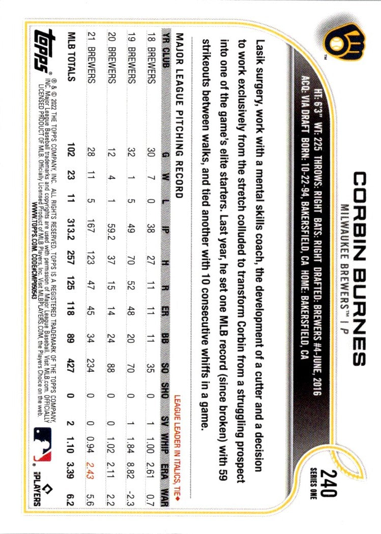 2022 Topps Corbin Burnes