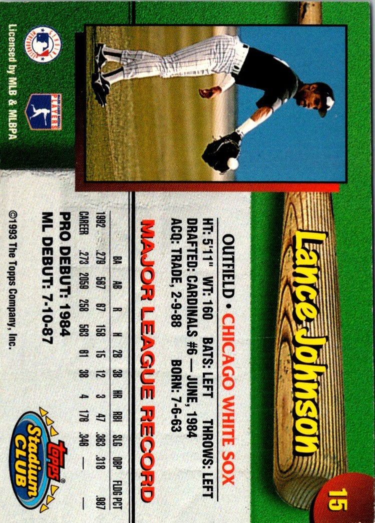 1993 Stadium Club Chicago White Sox Lance Johnson