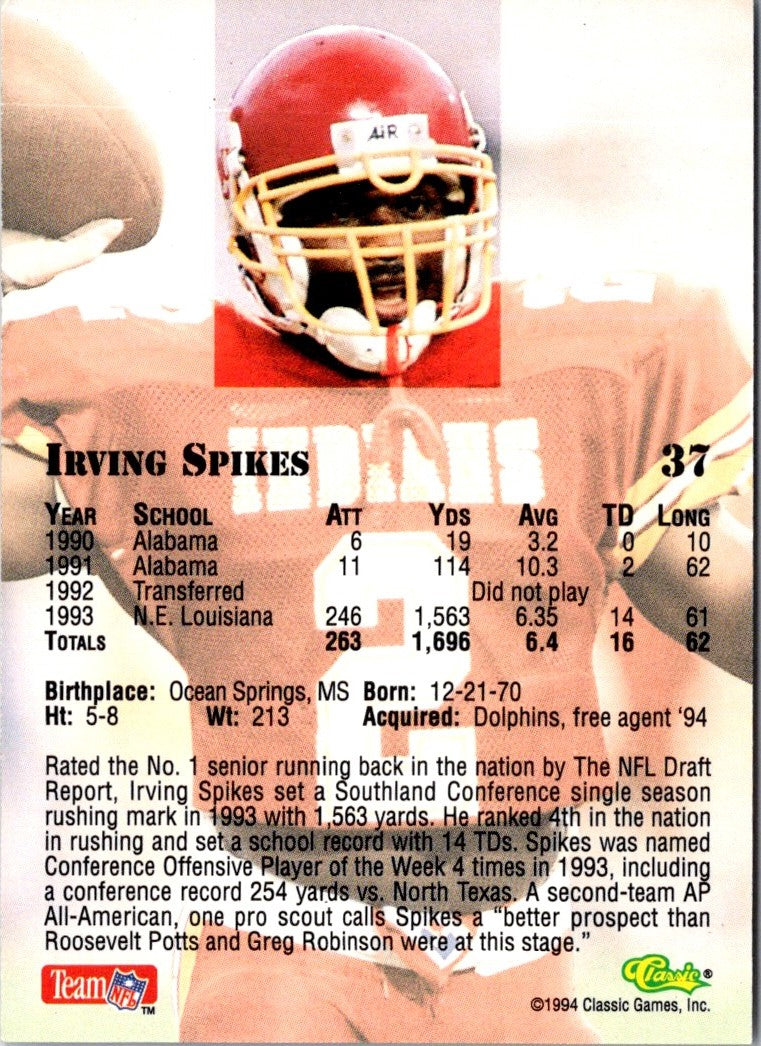 1994 Classic NFL Draft Irving Spikes