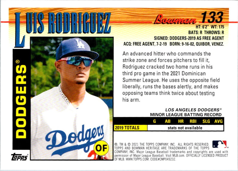 2021 Bowman Heritage Luis Rodriguez