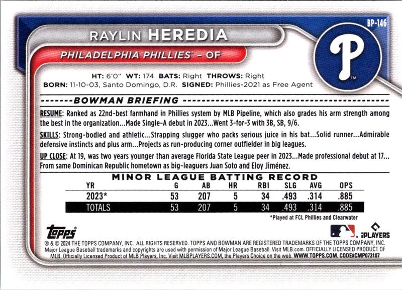 2024 Bowman Prospects Raylin Heredia