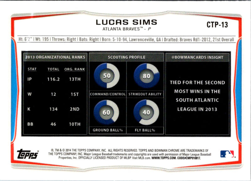 2014 Bowman Draft Picks & Prospects Chrome Top Lucas Sims