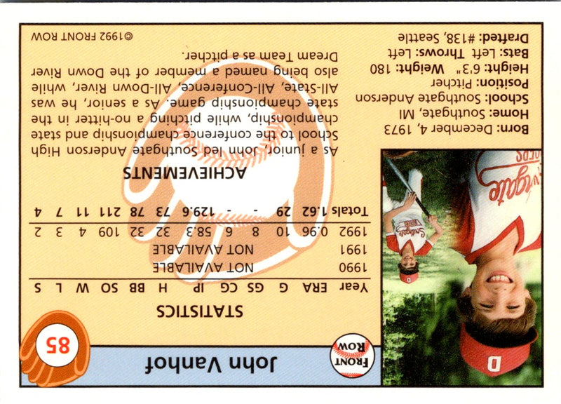 1992 Front Row Draft Picks John Vanhof