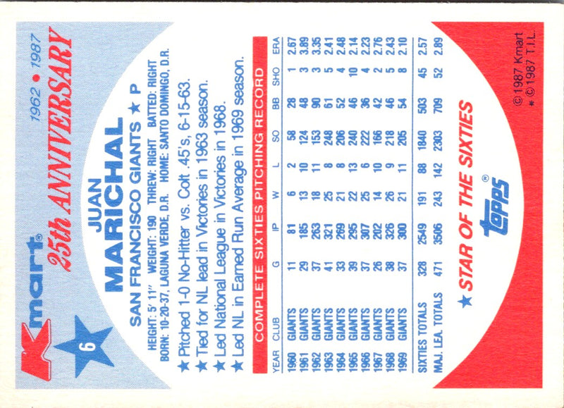 1987 Topps Kmart 25th Anniversary Juan Marichal