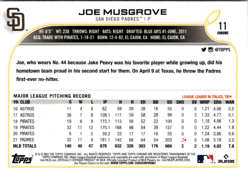 2022 Topps Chrome Joe Musgrove