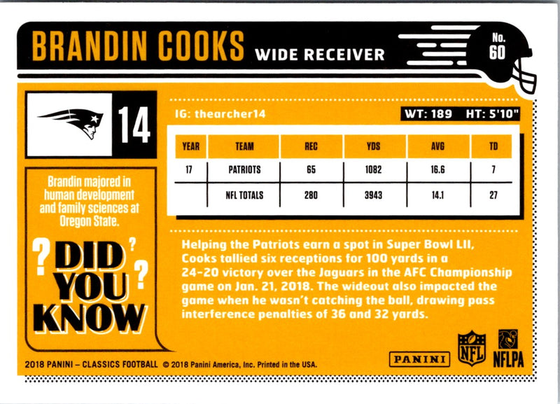 2018 Panini Classics Brandin Cooks