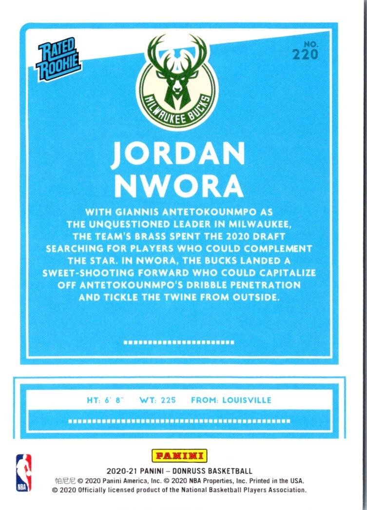 2020 Donruss Rated Rookies Jordan Nwora