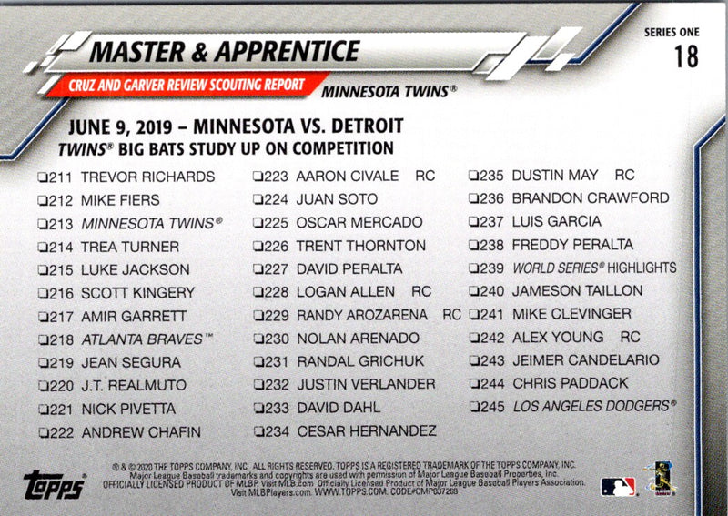 2020 Topps Master & Apprentice (Mitch Garver/Nelson Cruz)