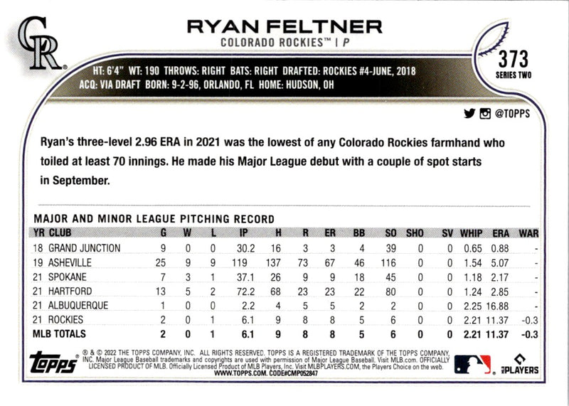 2022 Topps Ryan Feltner