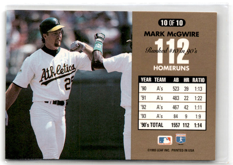 1994 Donruss 90's Dominators Homeruns Mark McGwire