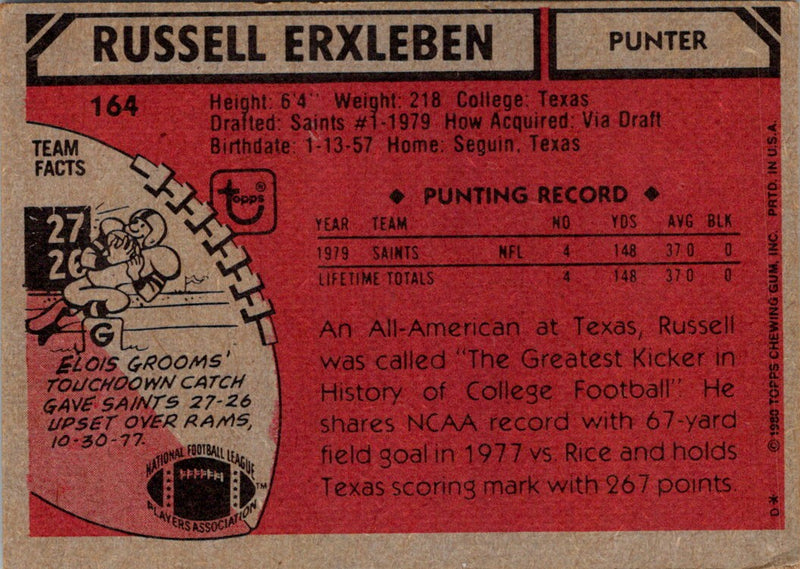 1980 Topps Russell Erxleben