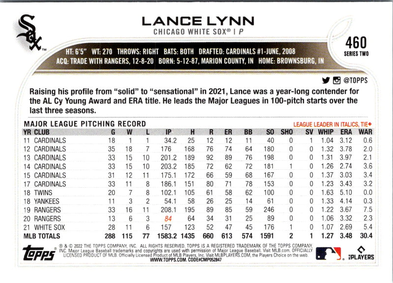 2022 Topps Lance Lynn