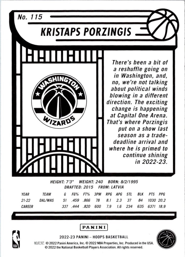 2022 Hoops Red Backs Kristaps Porzingis