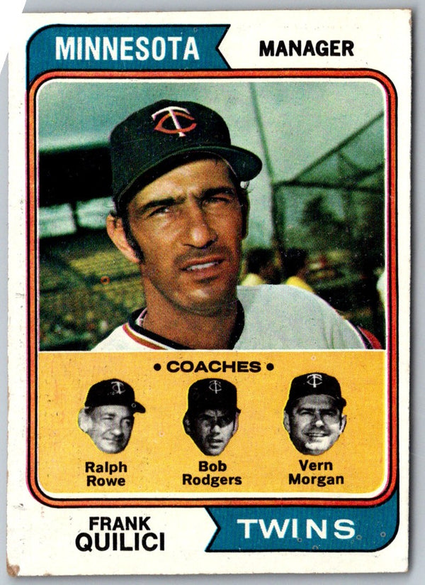 1974 Topps Frank Quilici/Ralph Rowe/Vern Morgan/Bob Rodgers #447