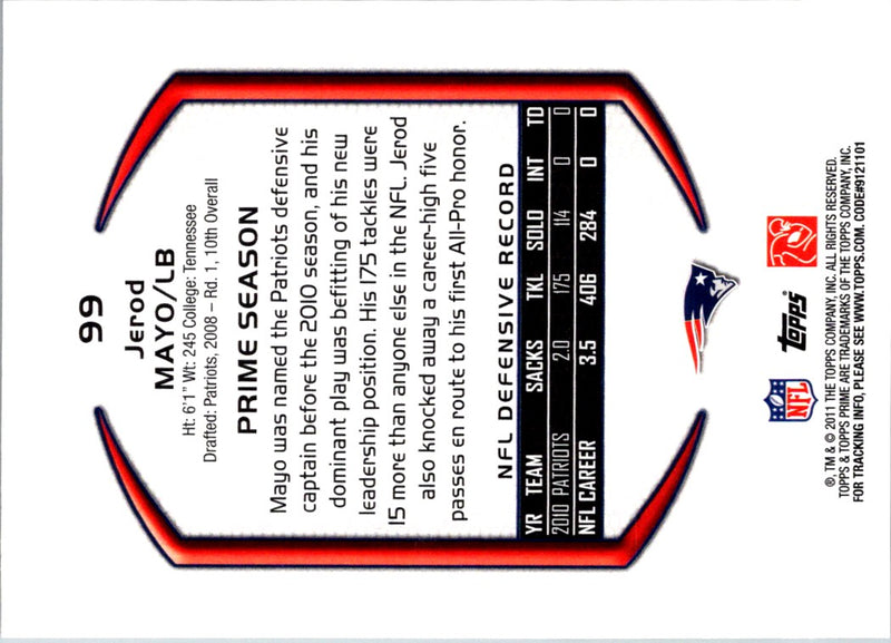 2011 Topps Prime Jerod Mayo