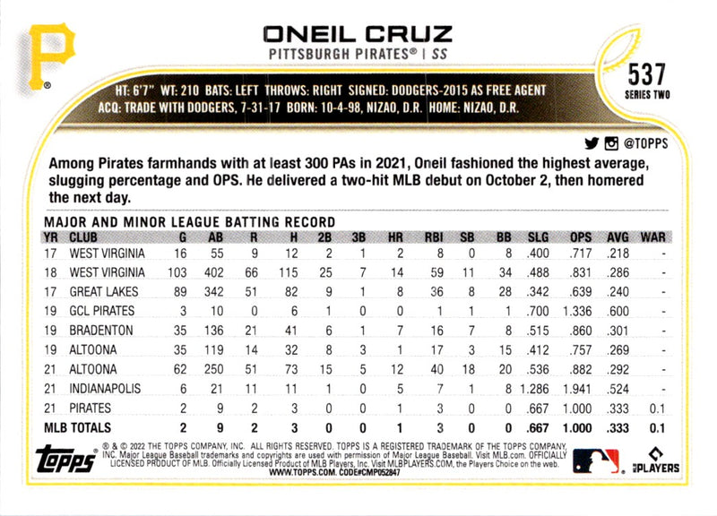 2022 Topps Oneil Cruz