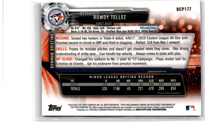 2016 Bowman Chrome Prospects Rowdy Tellez