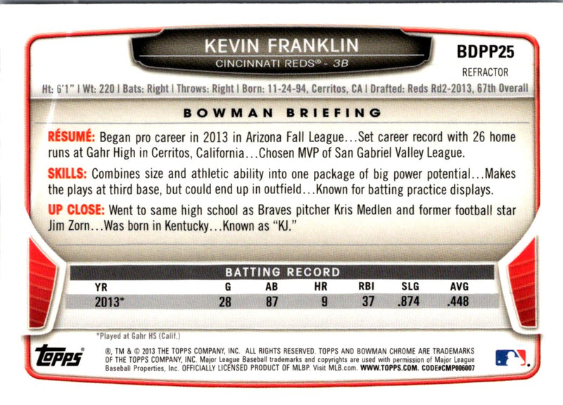 2013 Bowman Draft Picks & Prospects Chrome Kevin Franklin