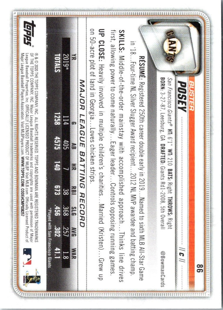 2020 Bowman Buster Posey