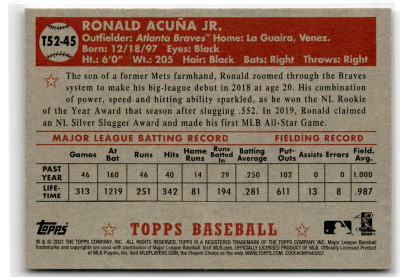 2021 Topps 1952 Redux Ronald AcuÃ±a Jr.