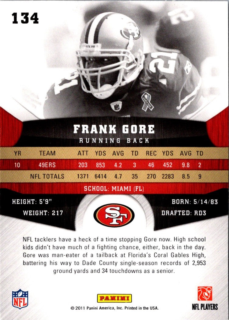 2011 Panini Gridiron Gear Frank Gore