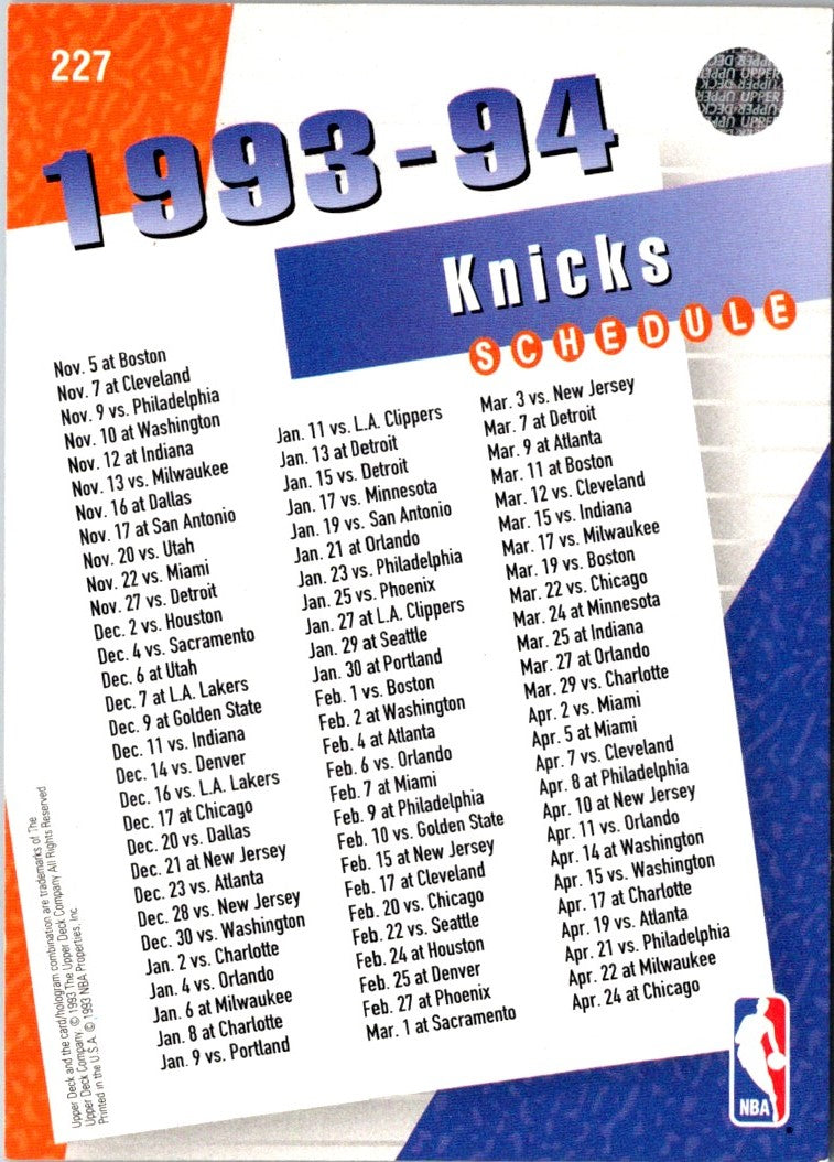 1993 Upper Deck New York Knicks