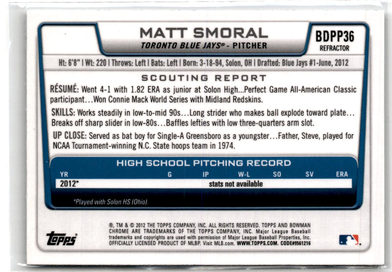 2012 Bowman Draft Picks & Prospects Chrome Matt Smoral