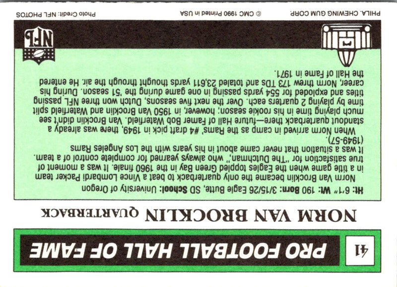 1990 Swell Greats Norm Van Brocklin