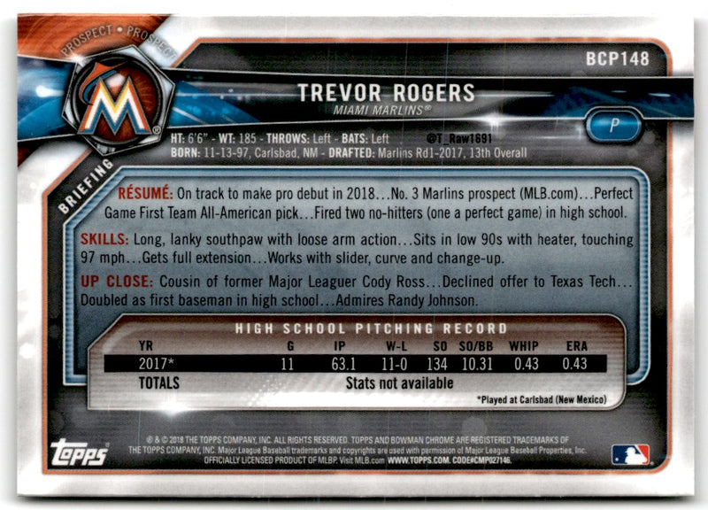 2018 Bowman Chrome Prospects Trevor Rogers