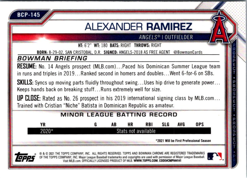 2021 Bowman Chrome Prospects Alexander Ramirez