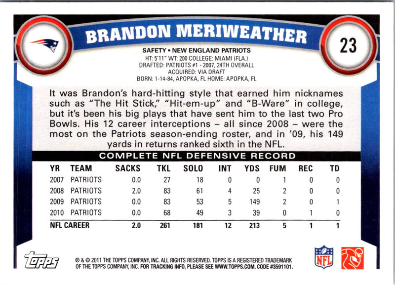 2011 Topps Brandon Meriweather