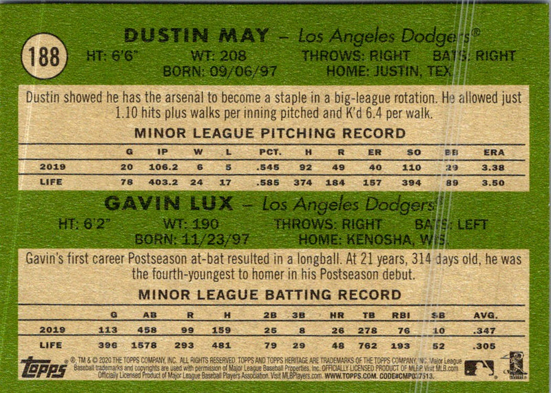 2020 Topps Heritage Dustin May/Gavin Lux