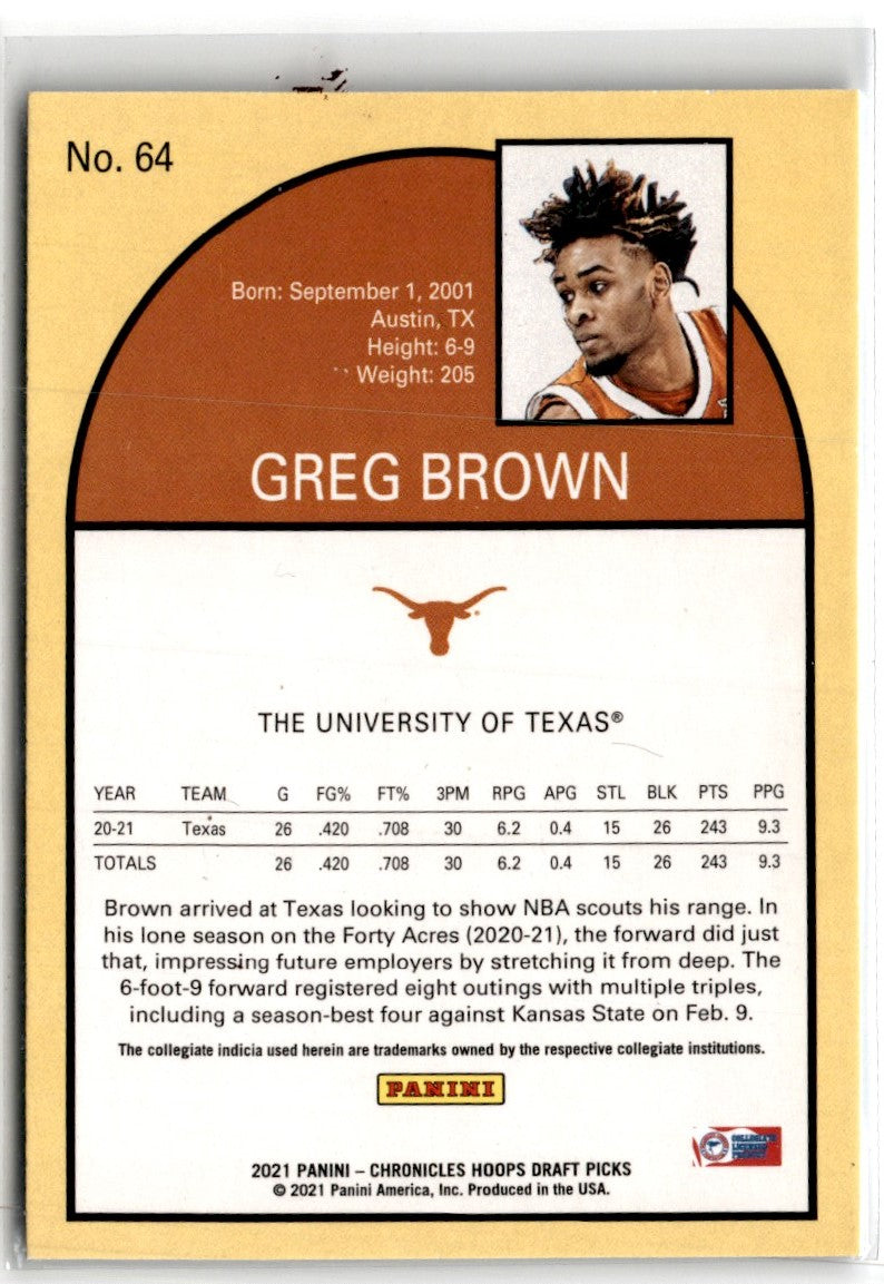 2021 Panini Chronicles Draft Picks Greg Brown III