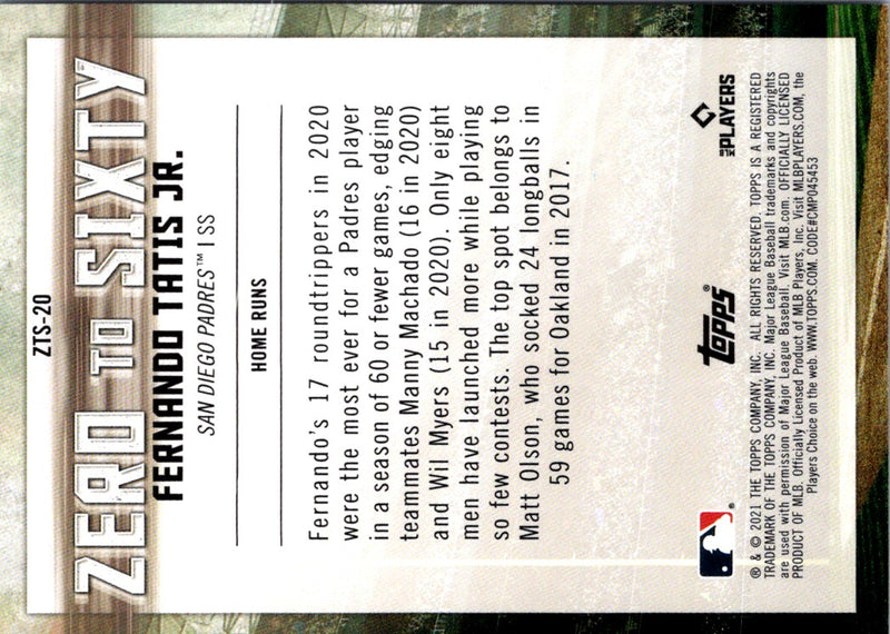 2021 Topps Zero to Sixty Fernando Tatis Jr.