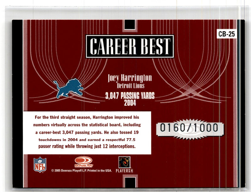 2005 Donruss Elite Career Best Red Joey Harrington