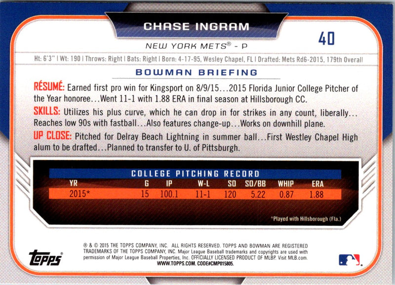 2015 Bowman Draft Picks & Prospects Chase Ingram